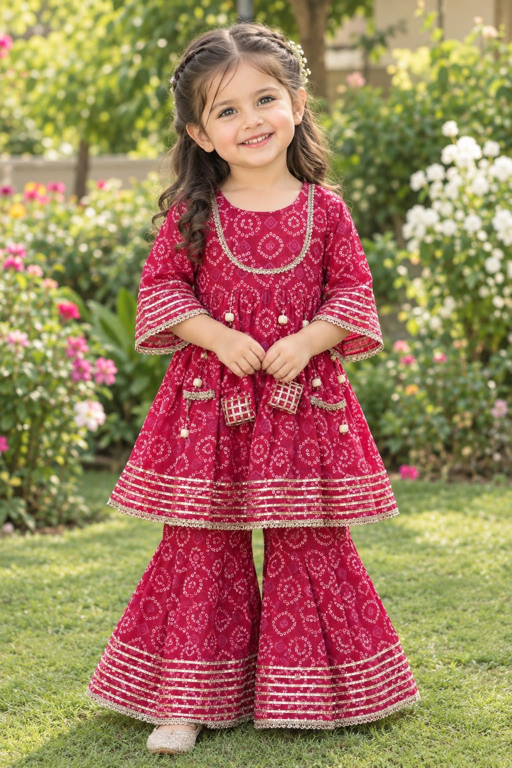 Pink Bandhej Sharara