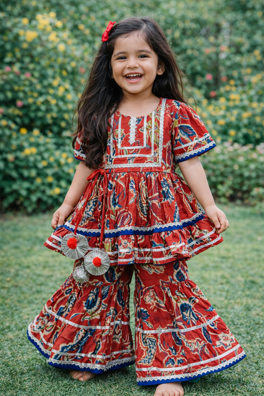 Red Flare Sharara Set