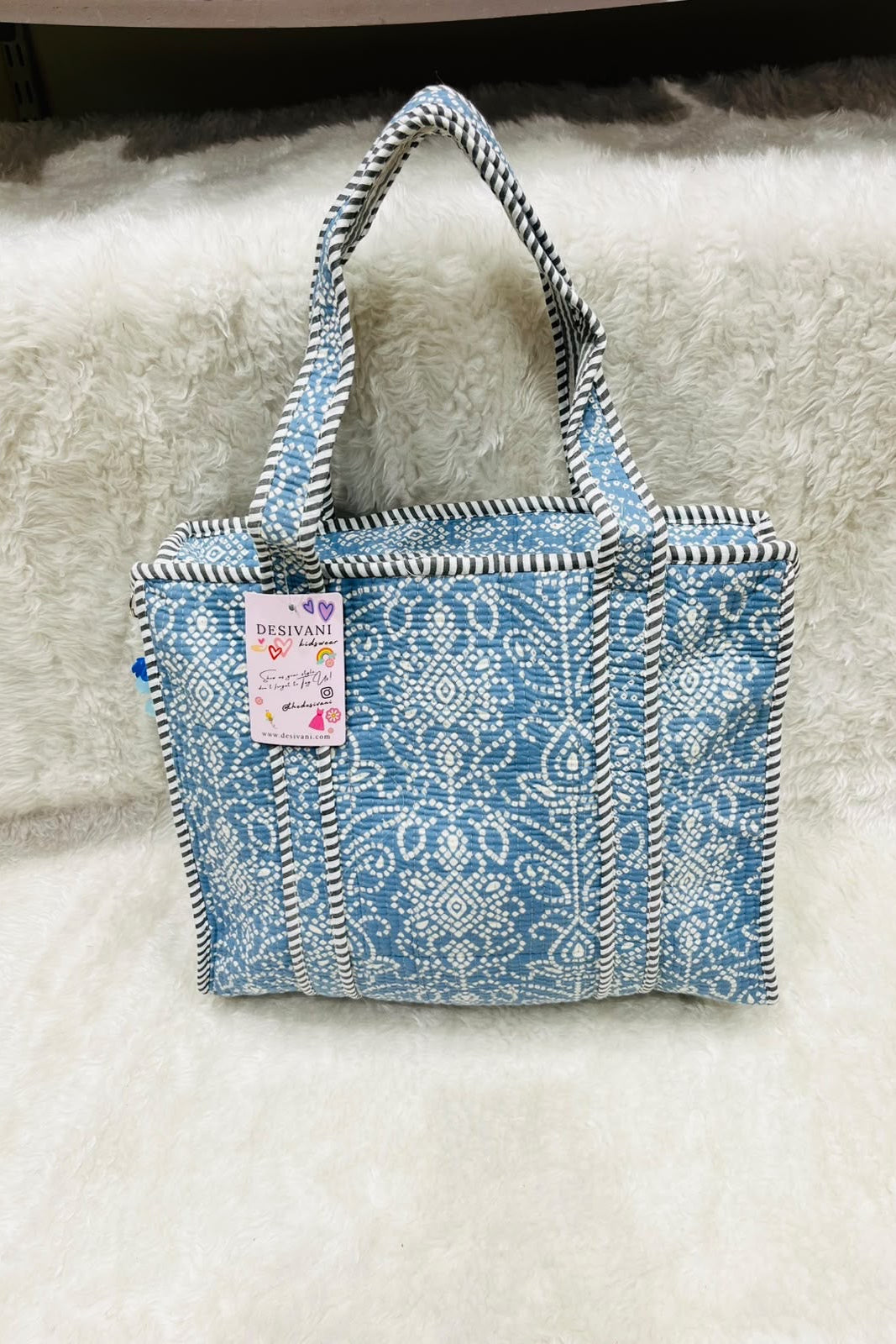 Blue Bandhani Tote Bag M