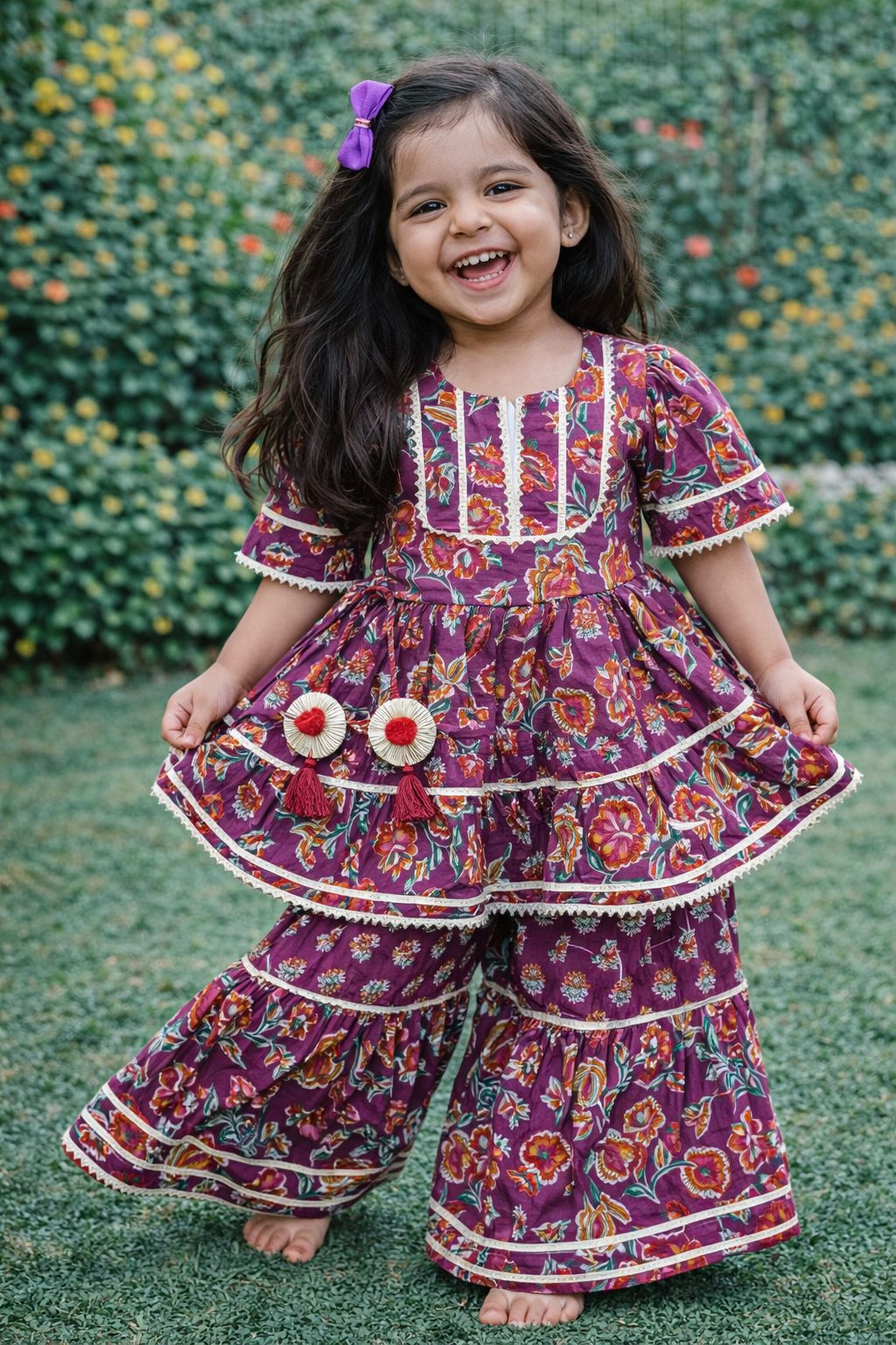 Maroon Floral Sharara Set