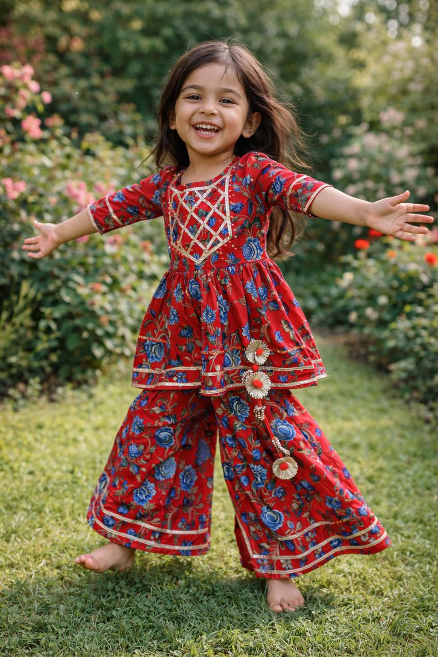 Red Floral Sharara Set