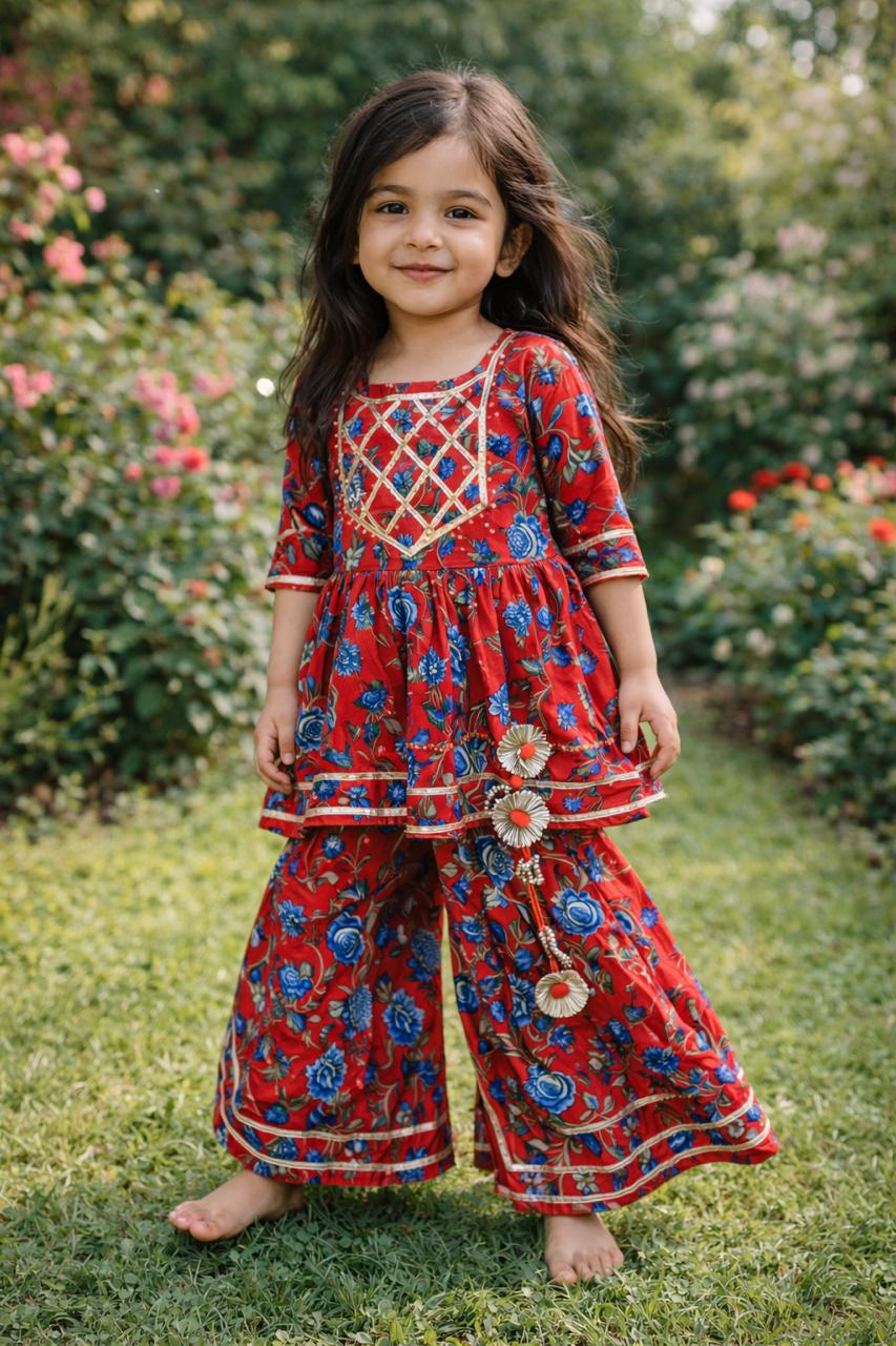 Red Floral Sharara Set