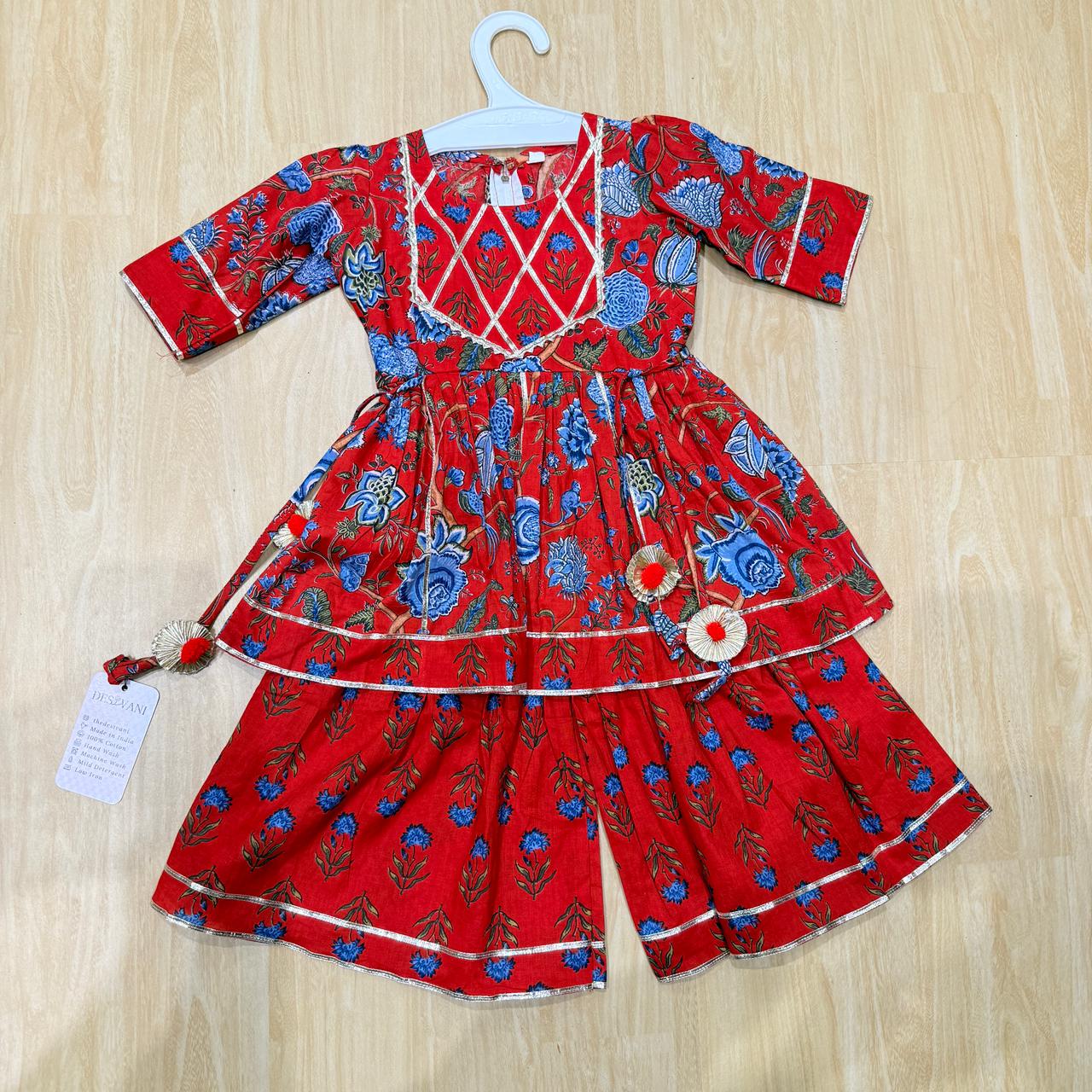 Red Floral Sharara Set