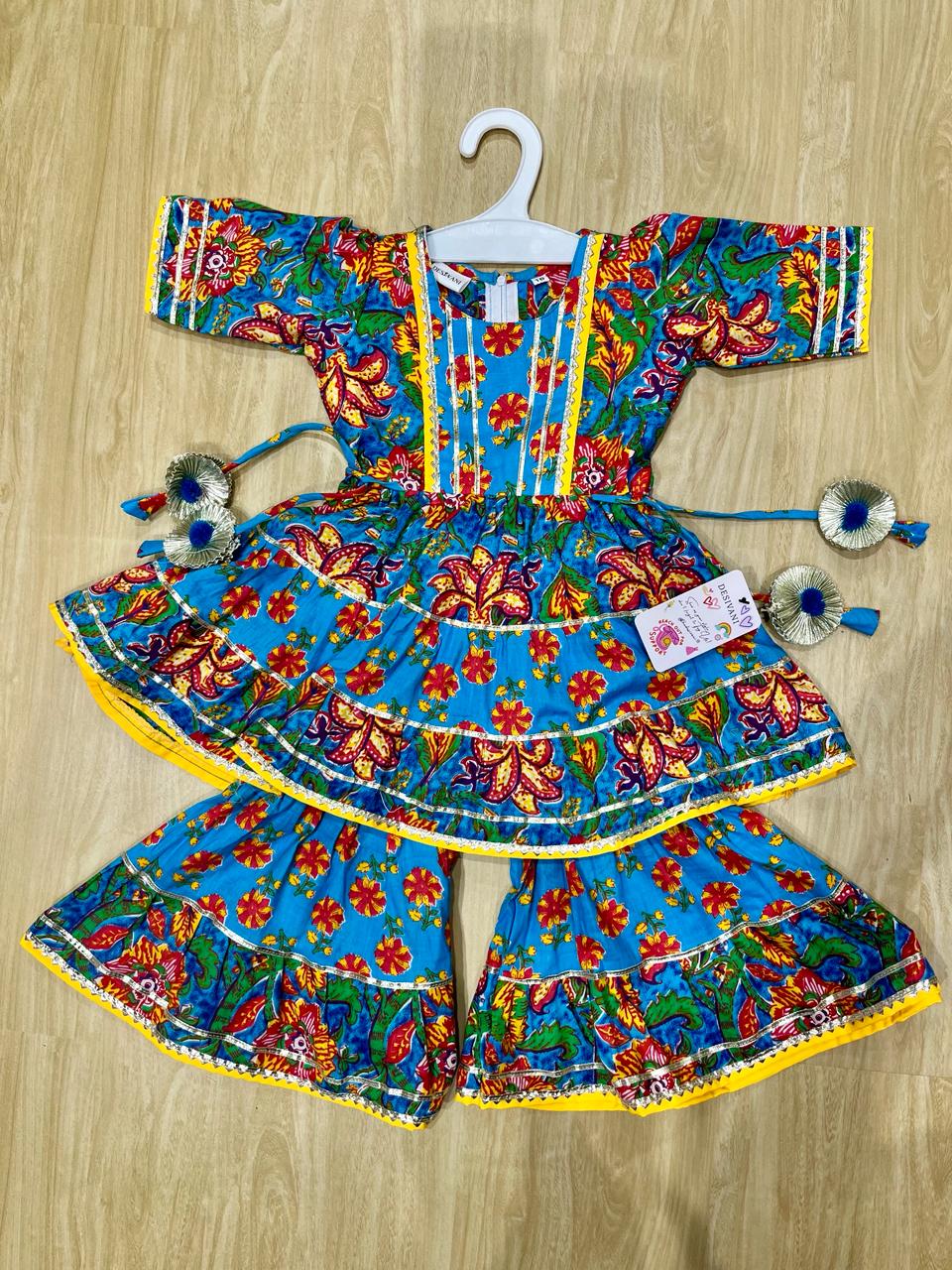 Blue & Yellow Sharara Set
