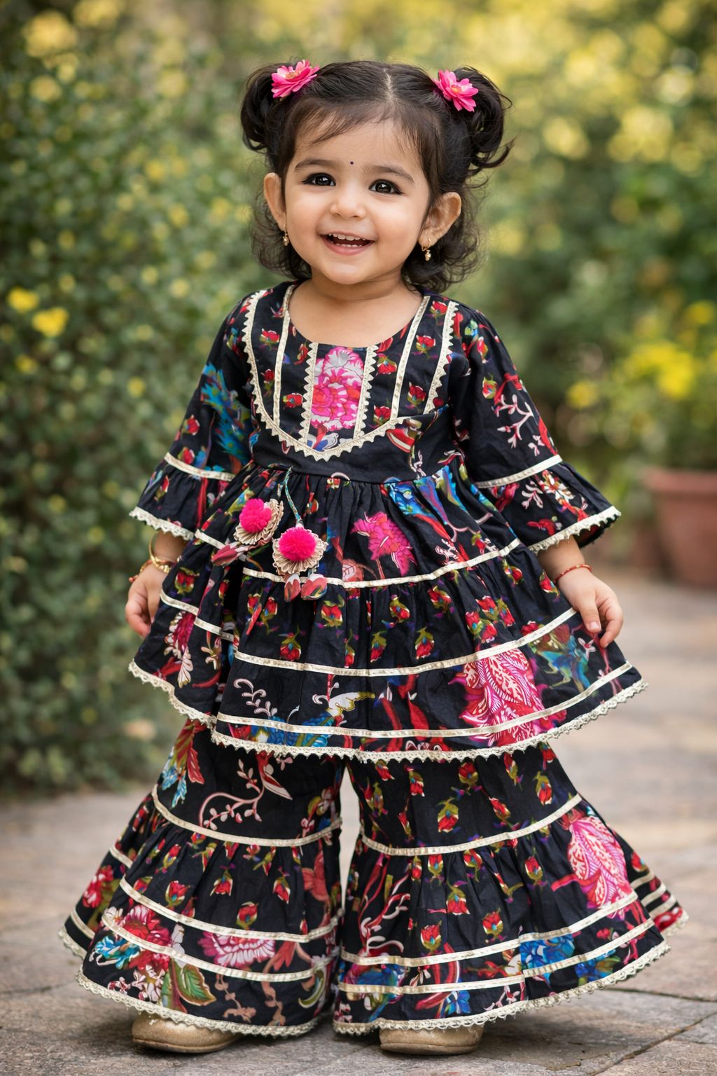 Black Floral Sharara Set