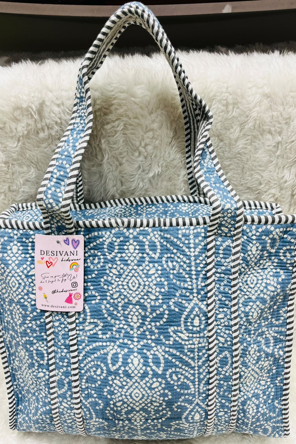 Blue Bandhani Tote Bag M